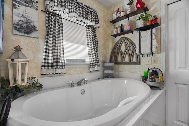 bathroom featuring tiled tub