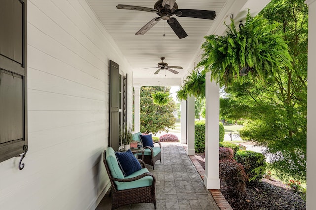view of patio with covered porch and a ceiling fan
