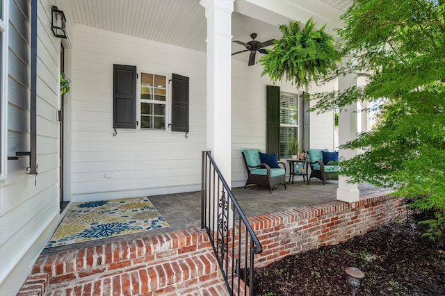 view of patio with covered porch and a ceiling fan