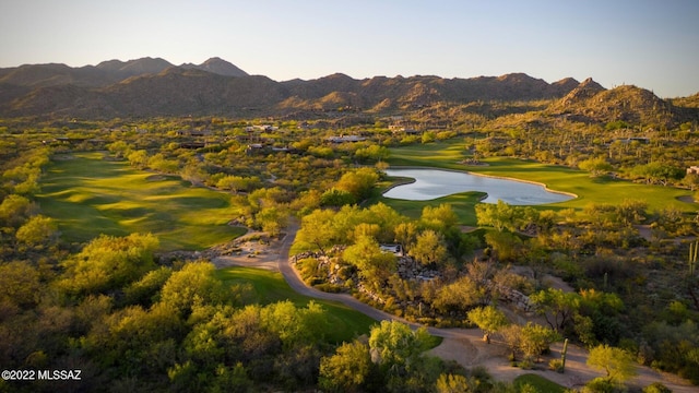 drone / aerial view featuring a mountain view