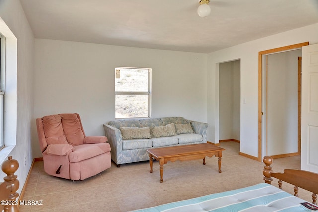 living room with light tile flooring