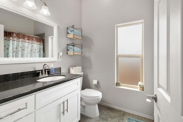 bathroom featuring toilet and large vanity