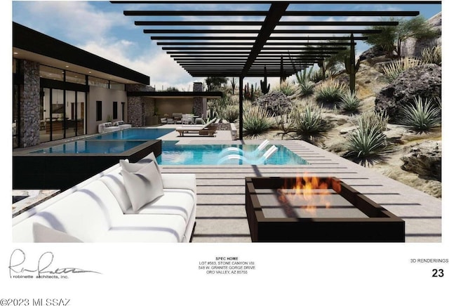 view of swimming pool with a pergola and outdoor lounge area