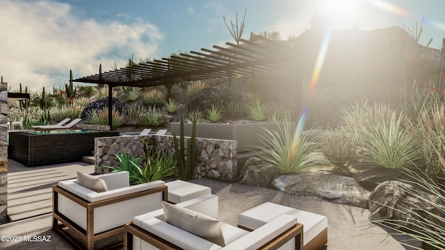 view of patio / terrace with a pergola and an outdoor hangout area