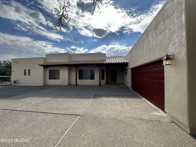 exterior space with a garage