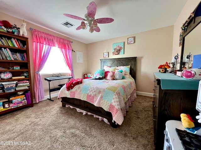 bedroom featuring carpet and ceiling fan