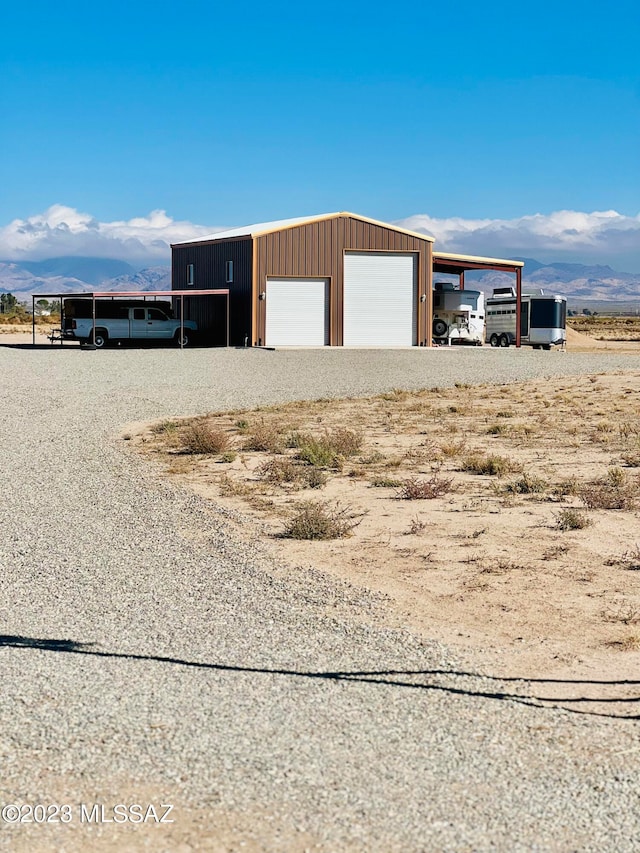 garage with a mountain view