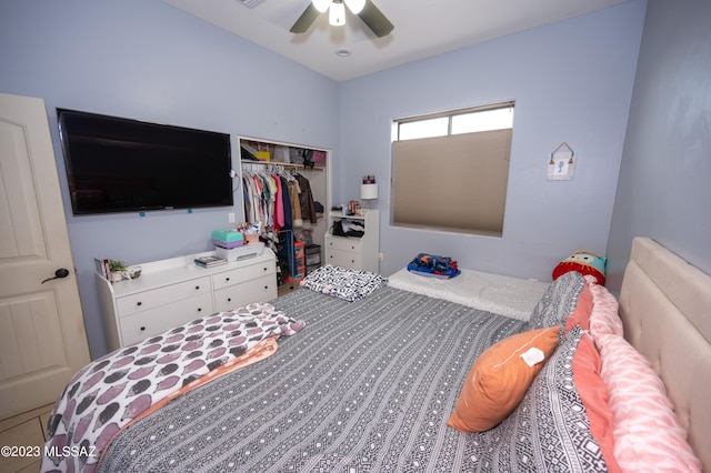 bedroom with a closet and ceiling fan