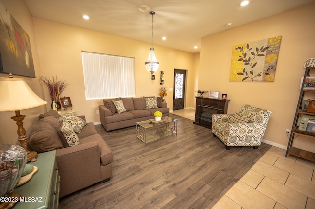 living room with hardwood / wood-style floors