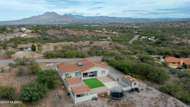 birds eye view of property featuring a mountain view