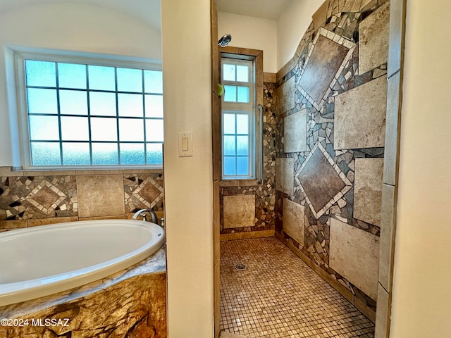 464 N 1st Ave, Thatcher, AZ 85552 - bathroom featuring shower with separate bathtub, tile patterned floors, and a healthy amount of sunlight