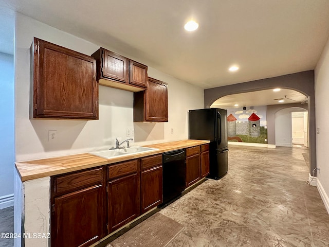 464 N 1st Ave, Thatcher, AZ 85552 - kitchen featuring sink, black appliances, dark brown cabinets, and wood counters