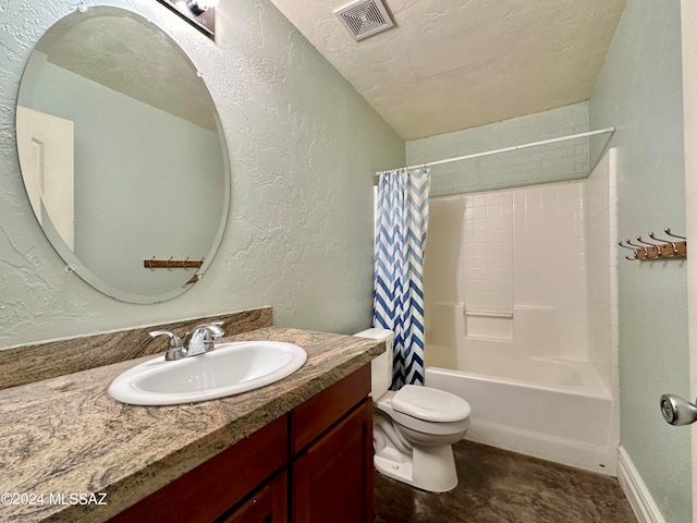 464 N 1st Ave, Thatcher, AZ 85552 - full bathroom featuring shower / bath combination with curtain, toilet, a textured ceiling, and vanity