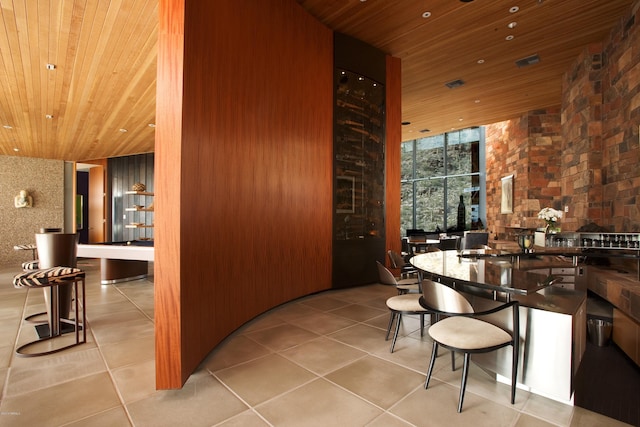 interior space with wood walls and wood ceiling