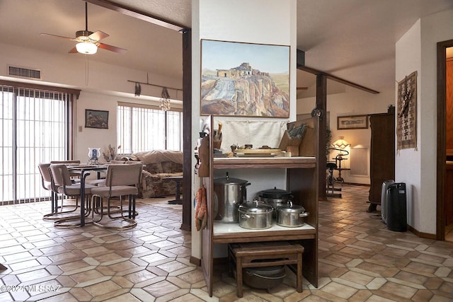 living room with ceiling fan