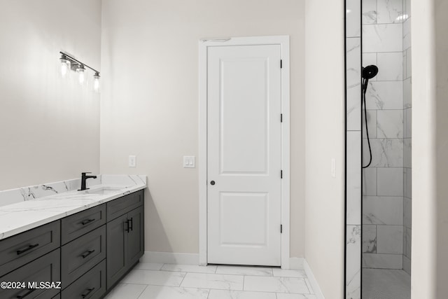 bathroom featuring double sink vanity and tile floors