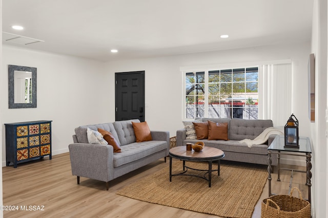 living room with light wood-type flooring