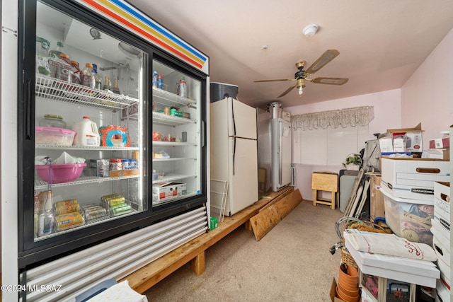 interior space featuring carpet flooring and ceiling fan