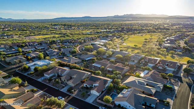 drone / aerial view featuring a mountain view