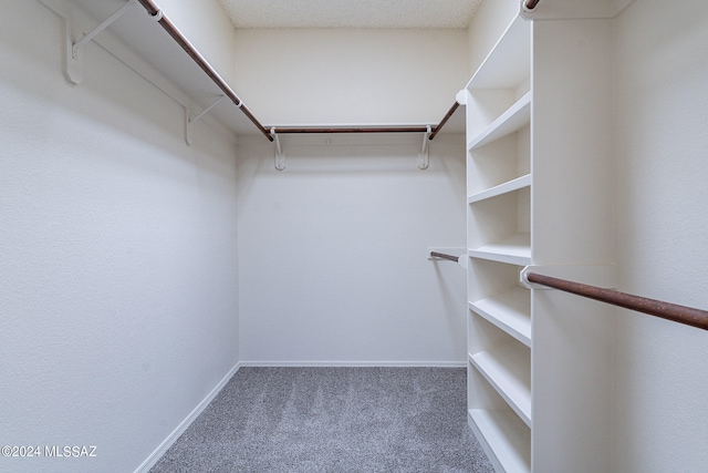 spacious closet featuring dark carpet