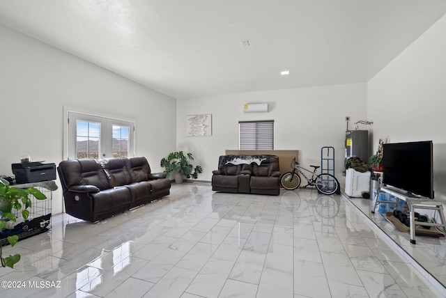 tiled living room with a wall unit AC