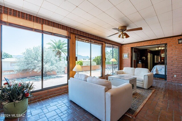 interior space with a mountain view