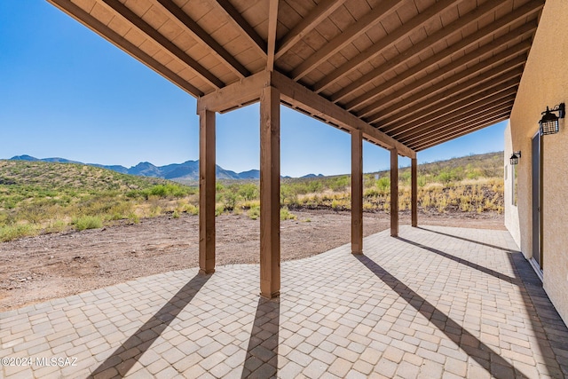 view of patio featuring a mountain view