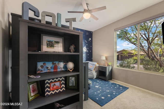 bedroom with carpet and ceiling fan