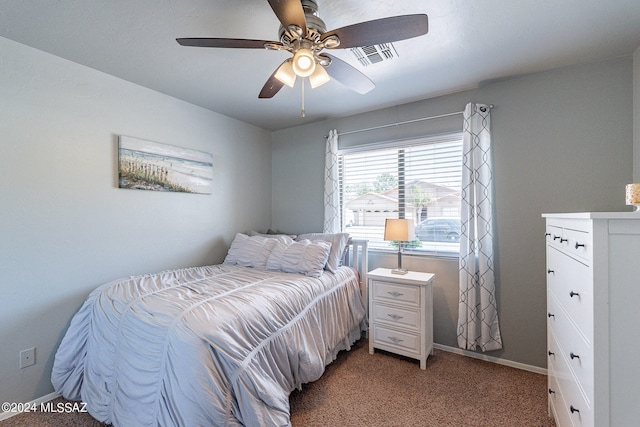 bedroom featuring ceiling fan and carpet flooring