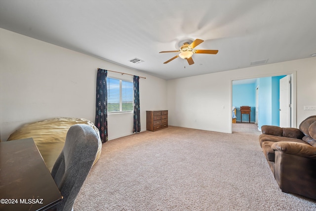 interior space featuring ceiling fan