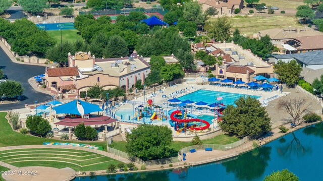 bird's eye view featuring a water view