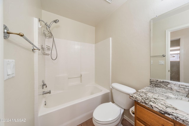 full bathroom featuring toilet, bathtub / shower combination, and vanity