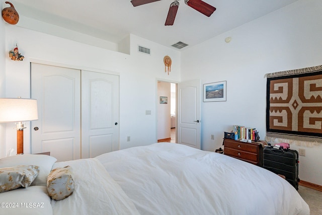 bedroom with a closet and ceiling fan