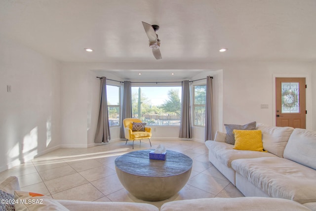 living room featuring light tile patterned flooring