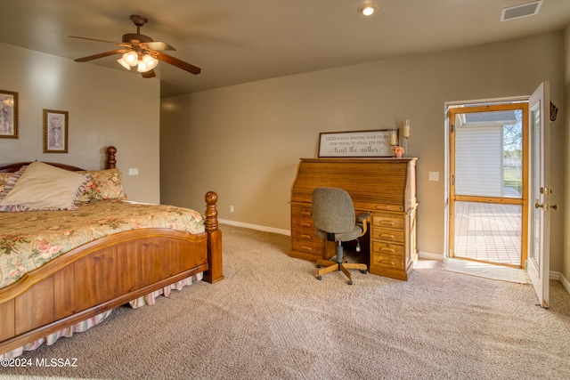 bedroom featuring ceiling fan and carpet floors