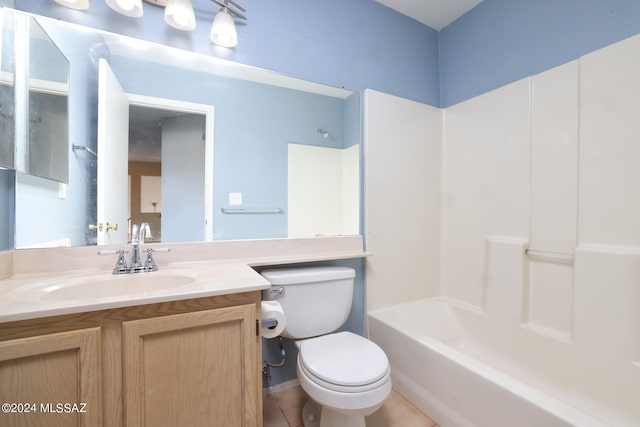 full bathroom with tile patterned floors, vanity, bathing tub / shower combination, and toilet