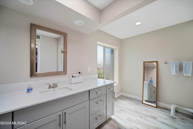 bathroom featuring hardwood / wood-style floors and vanity