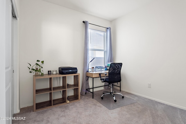 view of carpeted home office