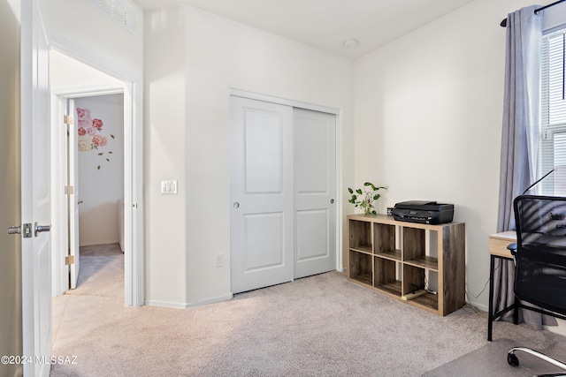 view of carpeted home office