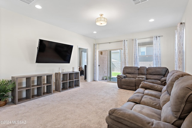 living room with light carpet