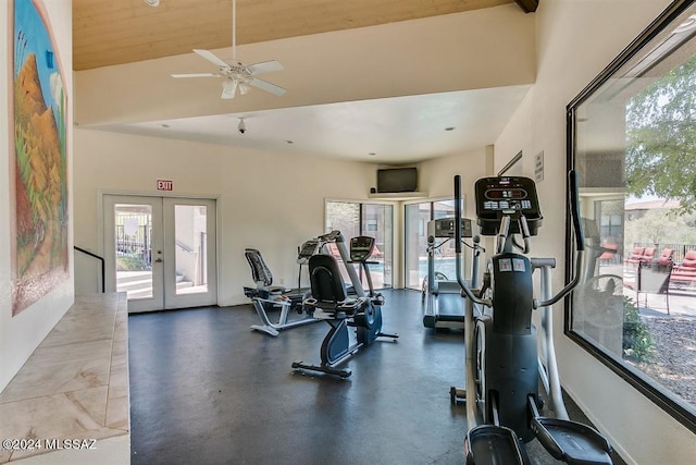 exercise room featuring french doors