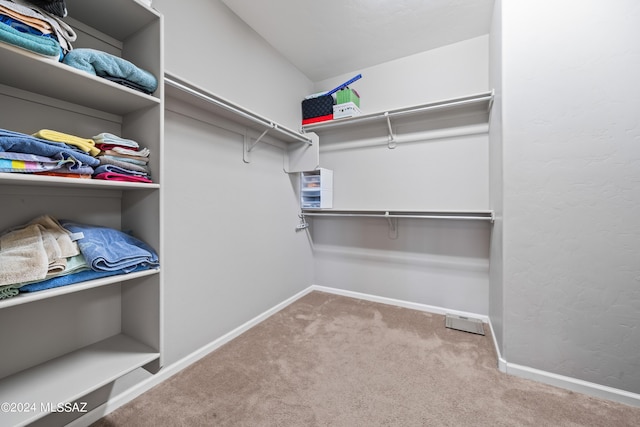 spacious closet featuring light carpet