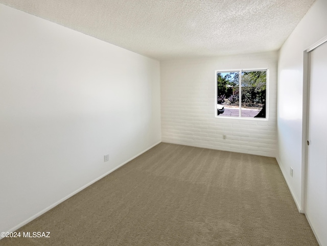 empty room with carpet floors and a textured ceiling