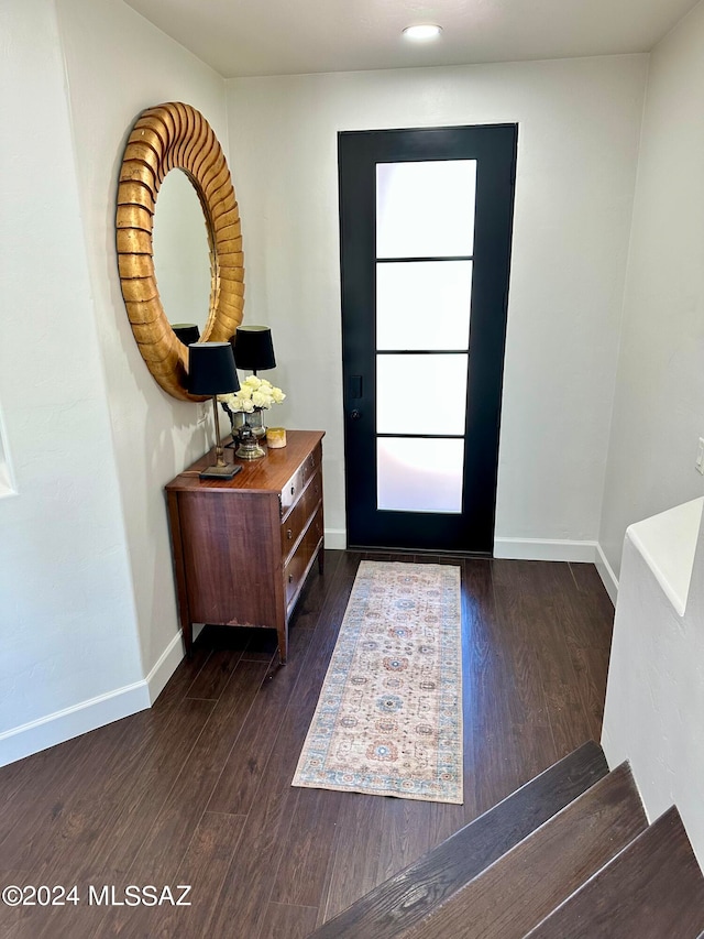 foyer entrance featuring dark wood-type flooring