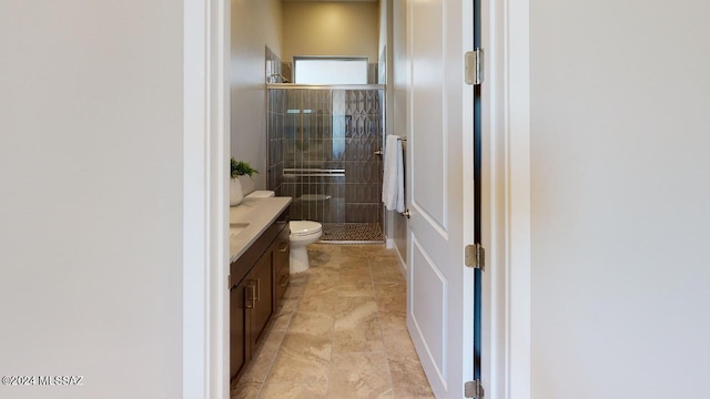 bathroom with vanity, toilet, and walk in shower