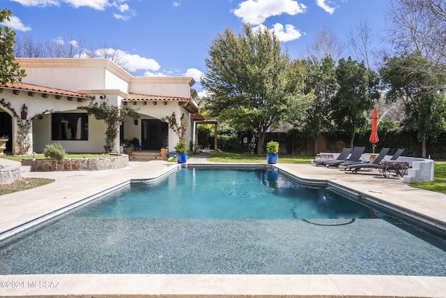 view of swimming pool with a patio