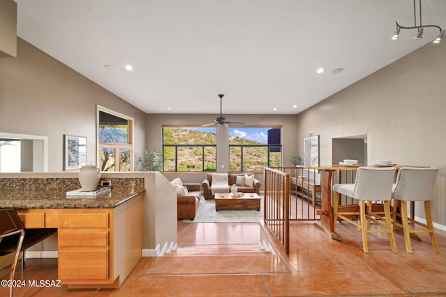 living room with ceiling fan