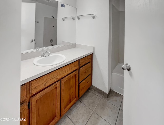 bathroom featuring shower / bathing tub combination, tile patterned flooring, and vanity