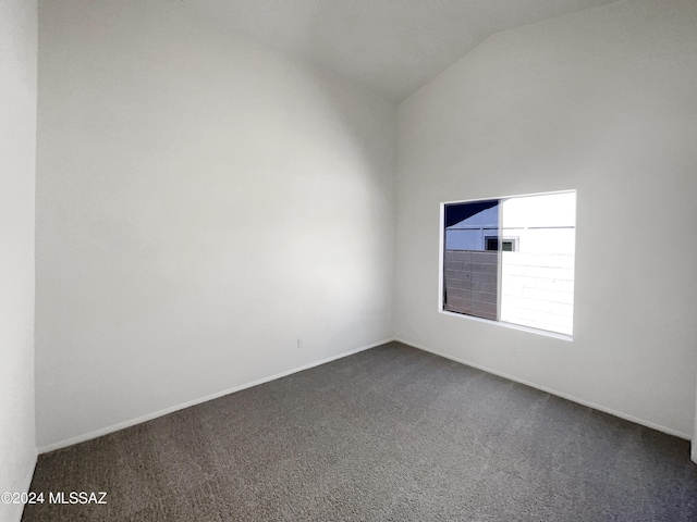 spare room with carpet floors and vaulted ceiling