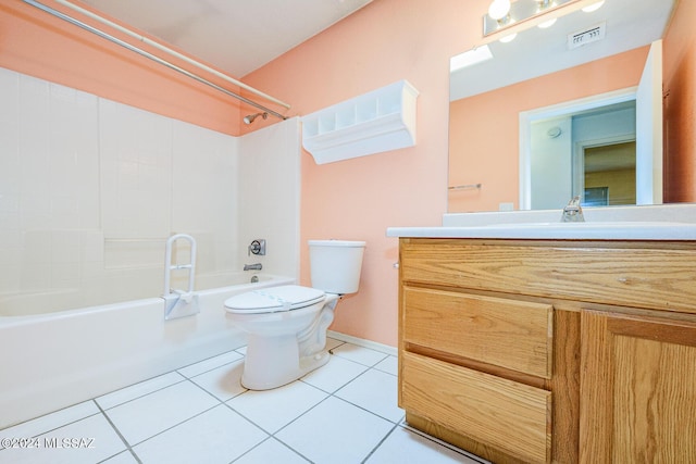 full bathroom with tile patterned flooring, vanity, shower / bathtub combination, and toilet